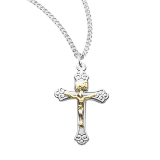 Sterling Silver Tapered Two Toned Crucifix, Catholic Gift, Made in USA