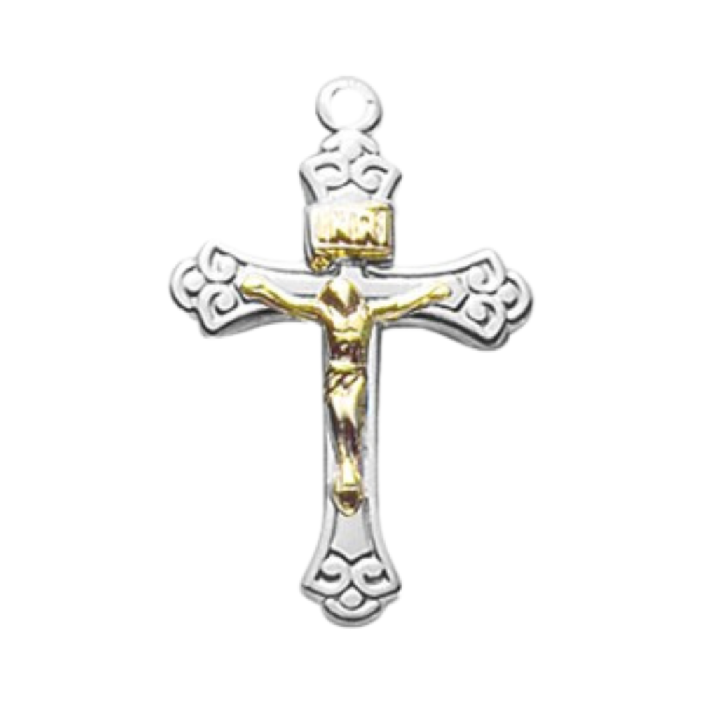 Sterling Silver Tapered Two Toned Crucifix Pendant — 18" Chain, Gift Box