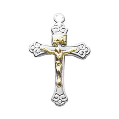 Sterling Silver Tapered Two Toned Crucifix Pendant — 18" Chain, Gift Box