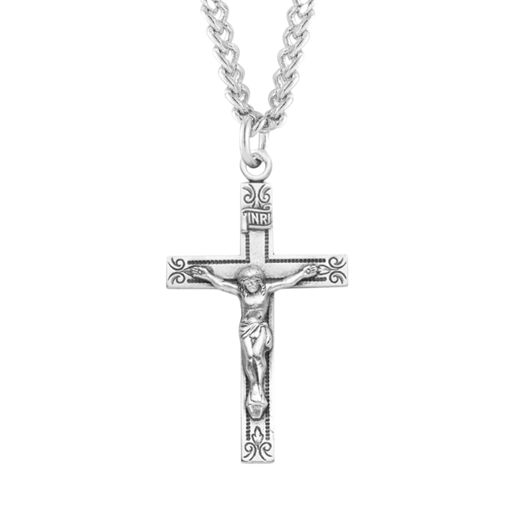 Swirl Design Sterling Silver Crucifix, Catholic Gift, Made in USA