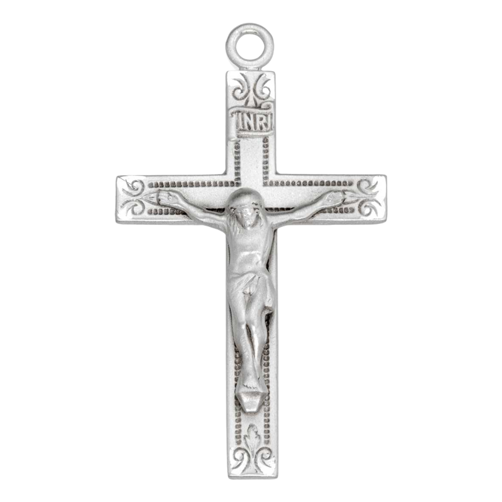 Crucifix Sterling Silver Swirl Design Pendant — 24" Chain, Gift Box Included