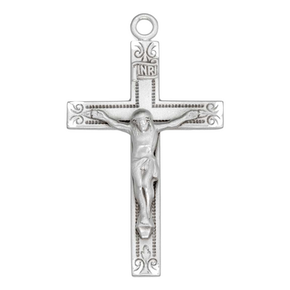 Crucifix Sterling Silver Swirl Design Pendant — 24" Chain, Gift Box Included