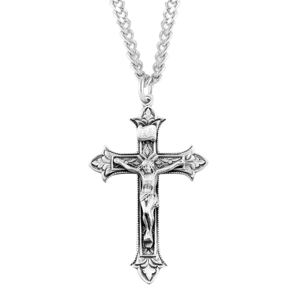 Sterling Silver Fleur De Lis Cross, Catholic Gift, Made in USA