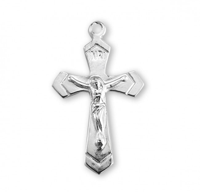 Crucifix Sterling Silver High Polished Pendant — 18" Chain, Gift Box Included