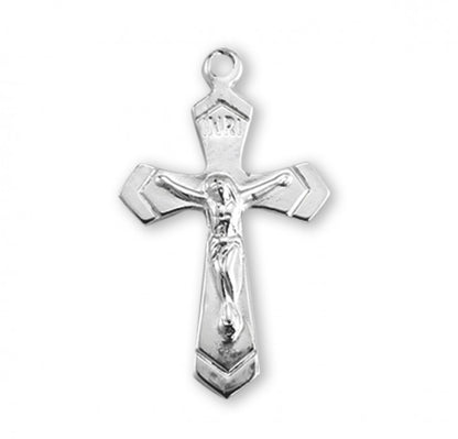 Crucifix Sterling Silver High Polished Pendant — 18" Chain, Gift Box Included