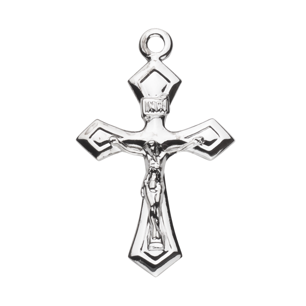 Pointed Tapered Crucifix Sterling Silver — 18" Chain, Made in USA, Gift Box Included