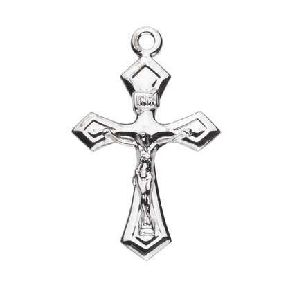 Pointed Tapered Crucifix Sterling Silver — 18" Chain, Made in USA, Gift Box Included