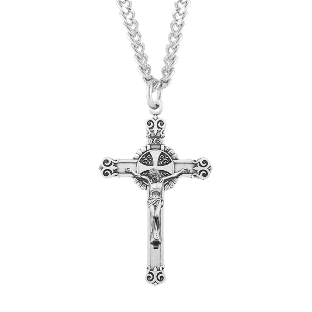 Sterling Silver Swirl Tip Crucifix, Catholic Gift, Made in USA