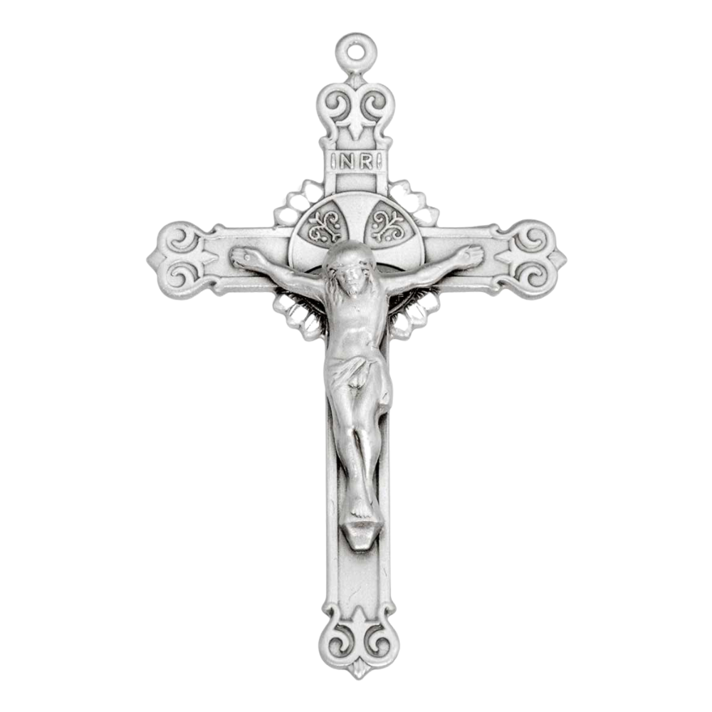 Swirl Tip Crucifix Sterling Silver Pendant — 20" Chain, Gift Box Included