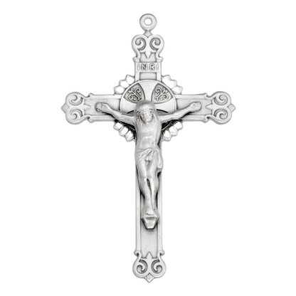 Swirl Tip Crucifix Sterling Silver Pendant — 20" Chain, Gift Box Included