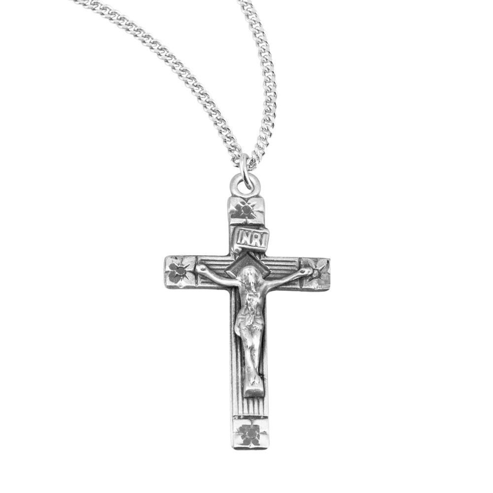 Flower Tipped Sterling Silver Crucifix, Catholic Gift, Made in USA