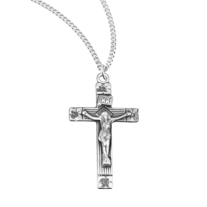 Flower Tipped Sterling Silver Crucifix, Catholic Gift, Made in USA