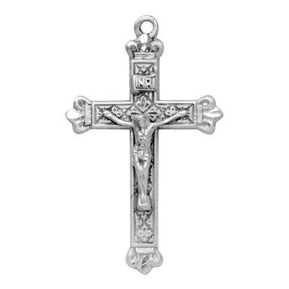 Budded Tip Crucifix Sterling Silver Necklace — 18" Chain, Gift Box Included