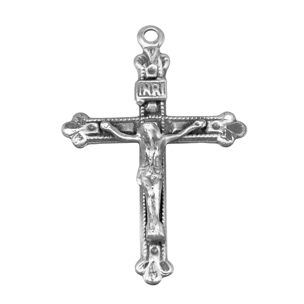 Budded Tip Crucifix Sterling Silver Pendant — 20" Chain, Made in USA, Gift Box