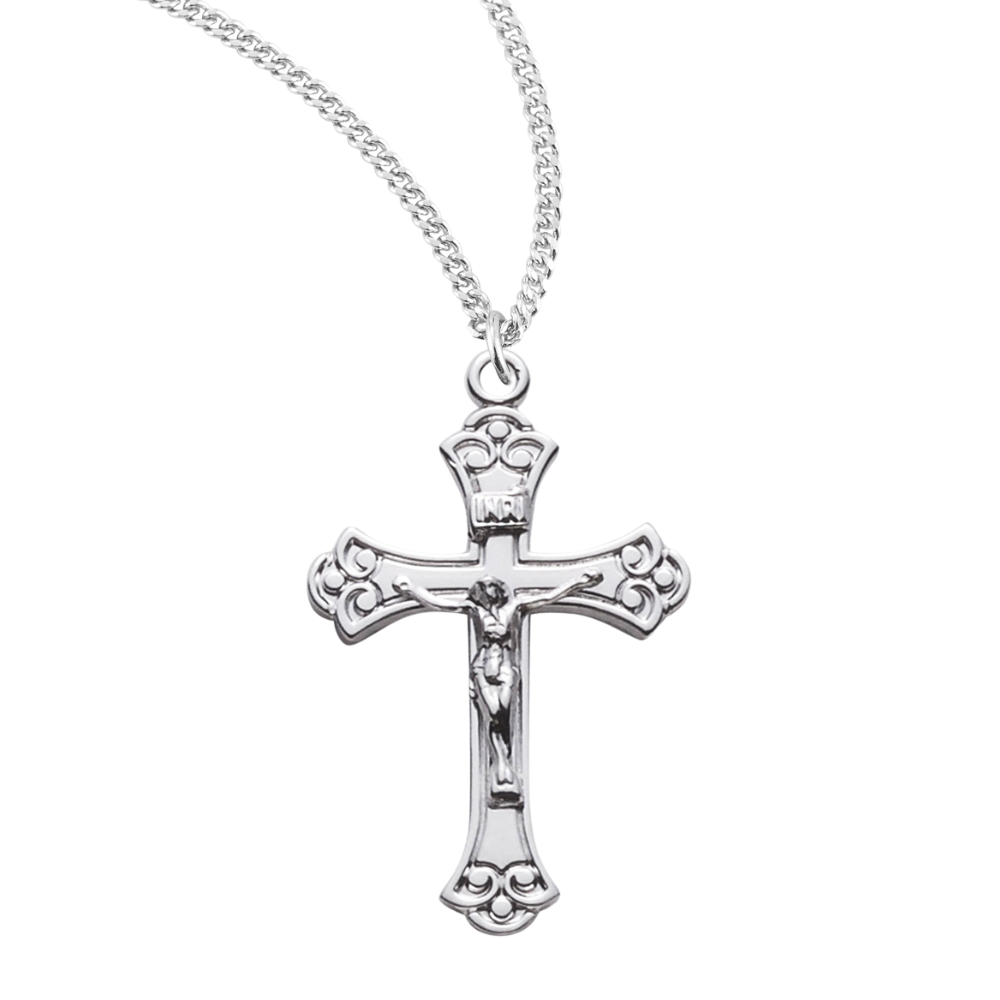 Swirled Sterling Silver Crucifix, Catholic Gift, Made in USA