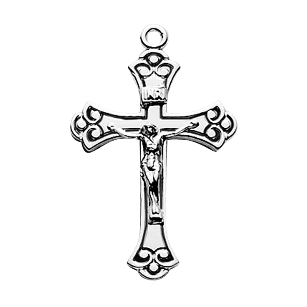 Black Enameled Crucifix Sterling Silver Pendant — 18" Chain, Gift Box Included