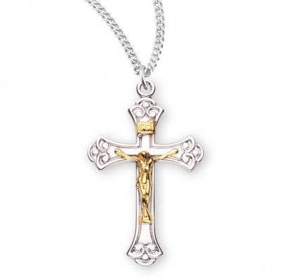 Sterling Silver Med Fancy Tu-Tone Cfx, Catholic Gift, Made in USA