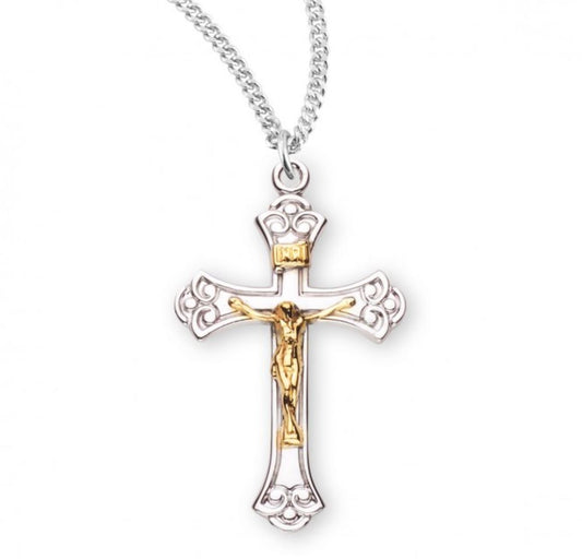 Sterling Silver Med Fancy Tu-Tone Cfx, Catholic Gift, Made in USA