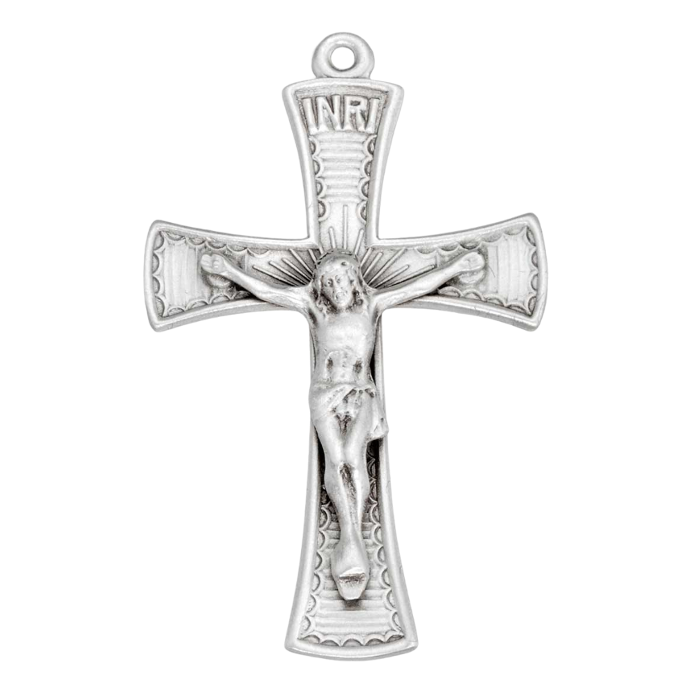 Ornate Crucifix Sterling Silver Pendant — 20" Chain, Made in USA, Gift Box Included