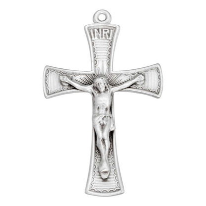 Ornate Crucifix Sterling Silver Pendant — 20" Chain, Made in USA, Gift Box Included