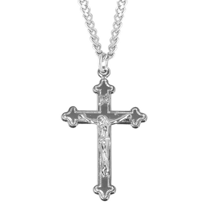 High Polished Budded Sterling Silver Crucifix, Catholic Gift, Made in USA