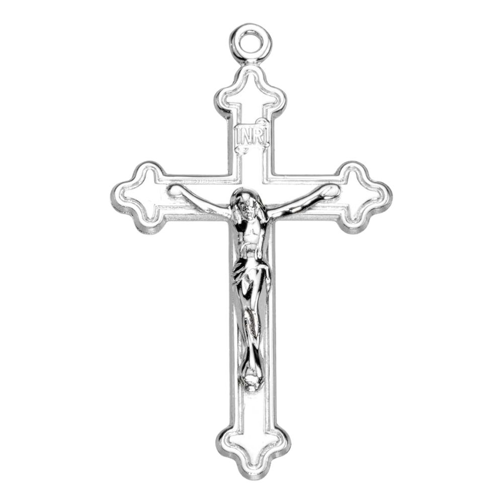 Budded Crucifix Sterling Silver Pendant Necklace — 24" Chain, Gift Box Included