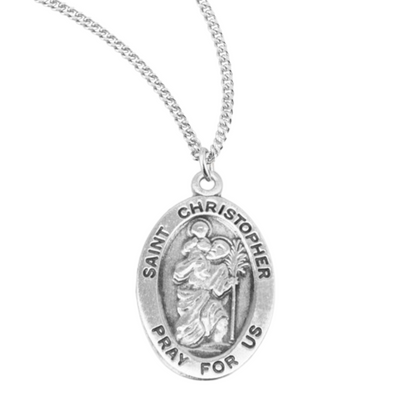 Saint Christopher Oval Sterling Silver Medal, Catholic Gift, Made in USA