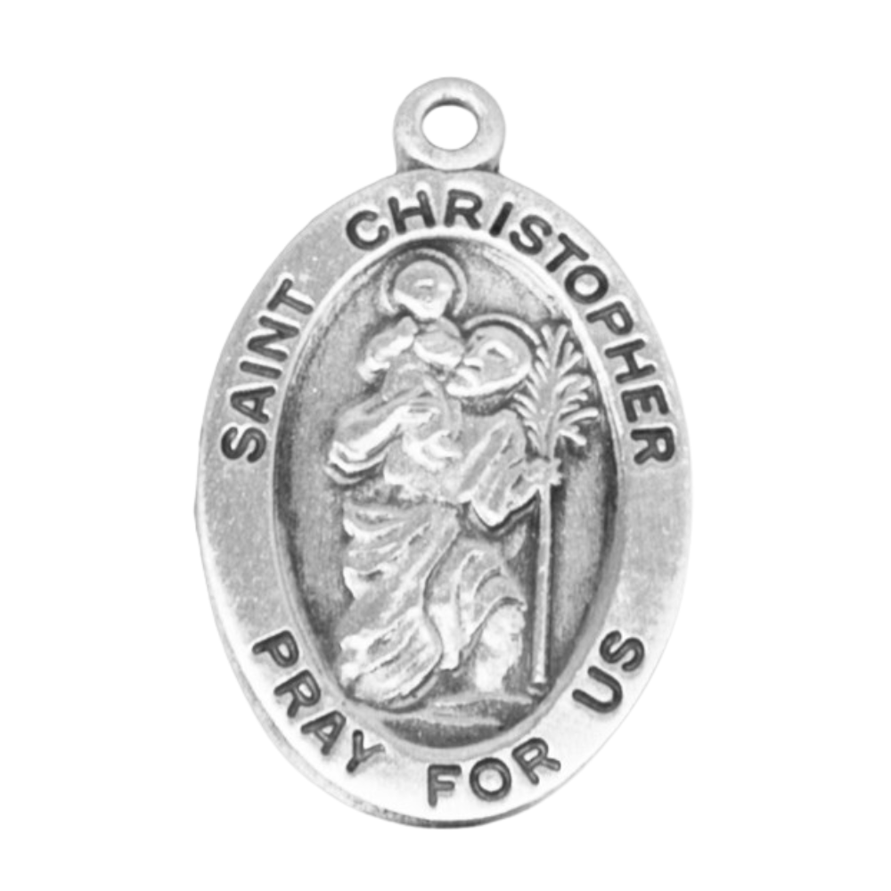 Saint Christopher Sterling Silver Medal Necklace — 18 Inch Chain, Made in USA