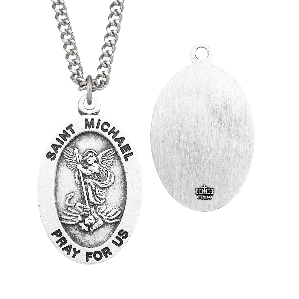 Saint Michael Archangel Oval Sterling Silver Medal, Catholic Gift, Made in USA