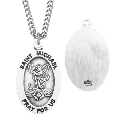 Saint Michael Archangel Oval Sterling Silver Medal, Catholic Gift, Made in USA