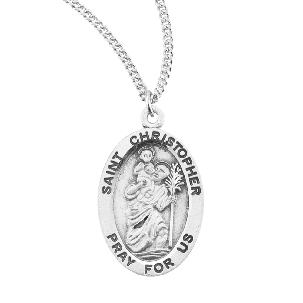 Saint Christopher Oval Sterling Silver Medal, Catholic Gift, Made in USA