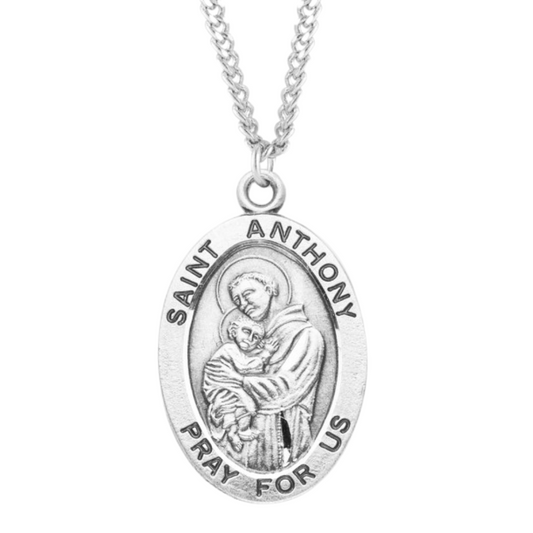 Patron Saint Anthony Oval Sterling Silver Medal, Catholic Gift, Made in USA