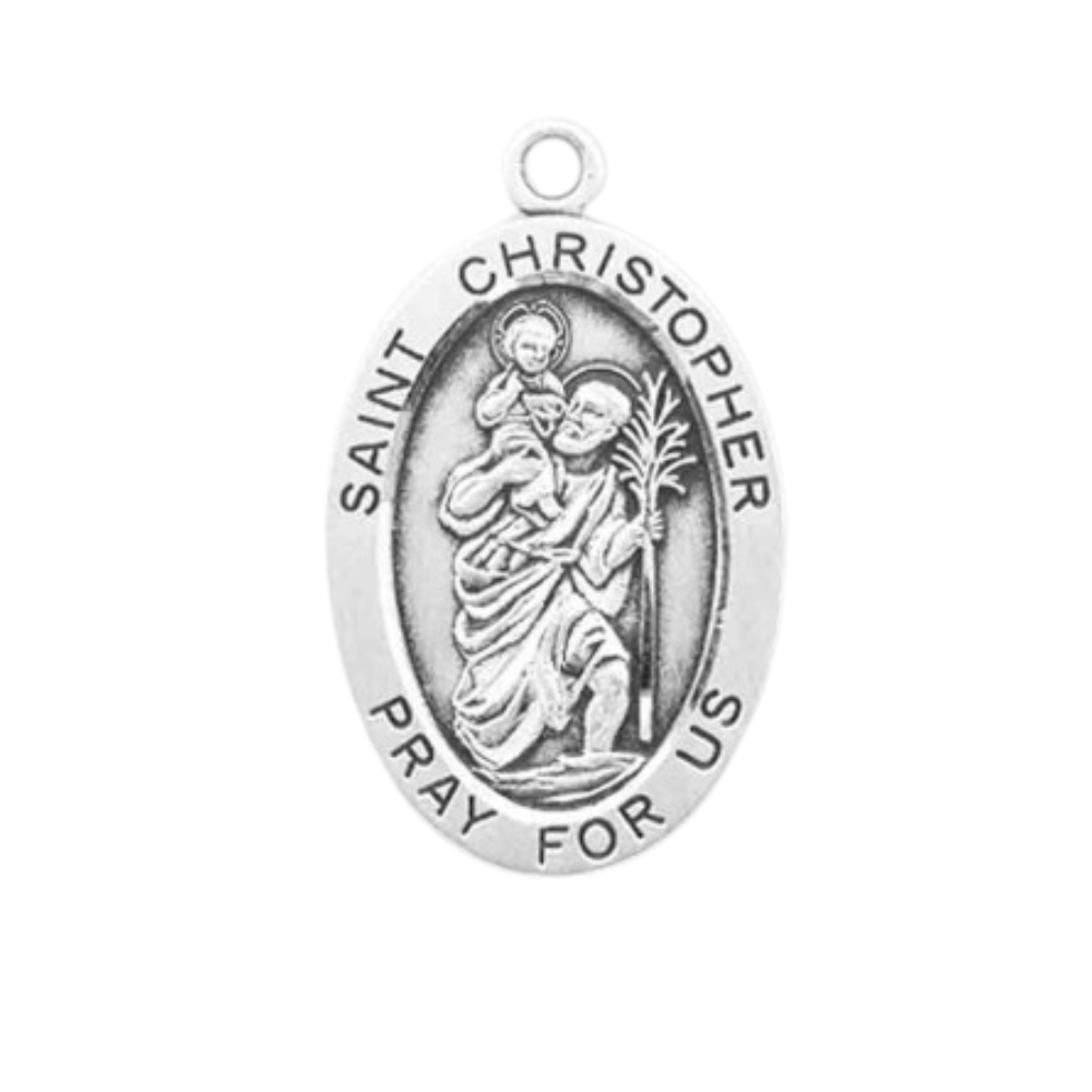 Saint Christopher Sterling Silver Medal Necklace — 24" Chain, Gift Box Included