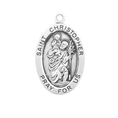 Saint Christopher Sterling Silver Medal Necklace — 24" Chain, Gift Box Included