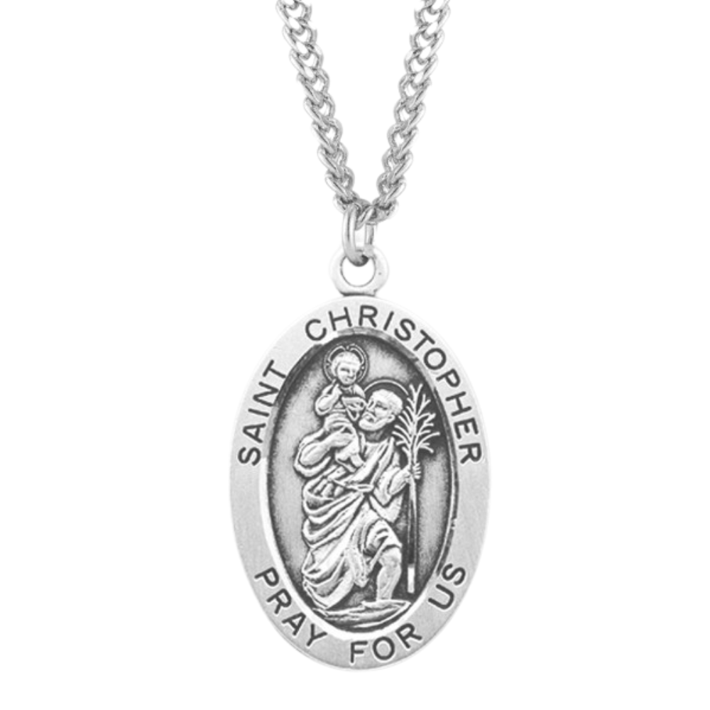Patron Saint Christopher Oval Sterling Silver Medal, Catholic Gift, Made in USA