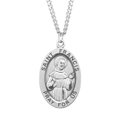 Patron Saint Francis of Assisi Oval Sterling Silver Medal, Catholic Gift, Made in USA
