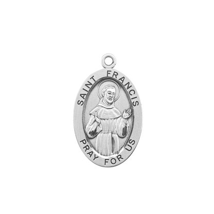 Saint Francis of Assisi Sterling Silver Oval Medal Pendant — 24" Chain