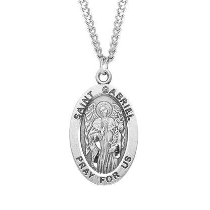 Patron Saint Gabriel Oval Sterling Silver Medal, Catholic Gift, Made in USA