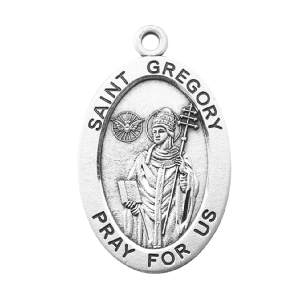 Saint Gregory Sterling Silver Medal Pendant Necklace - 24 Inch Chain
