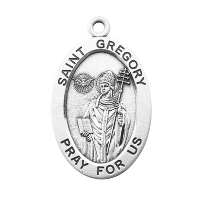 Saint Gregory Sterling Silver Medal Pendant Necklace - 24 Inch Chain