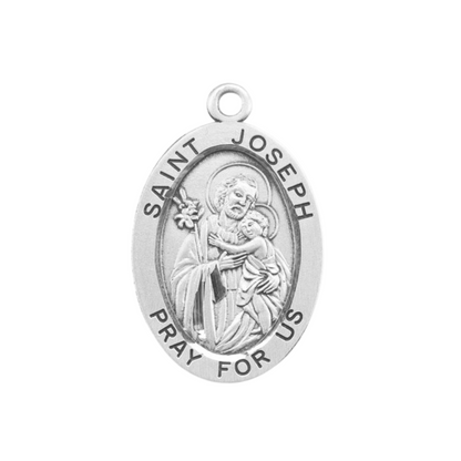 Saint Joseph Sterling Silver Oval Medal Necklace — 24" Chain, Gift Box