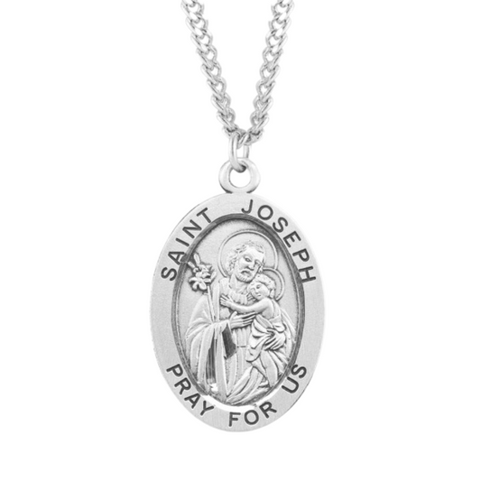 Patron Saint Joseph Oval Sterling Silver Medal, Catholic Gift, Made in USA