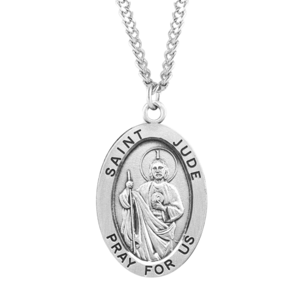 Patron Saint Jude Oval Sterling Silver Medal, Catholic Gift, Made in USA
