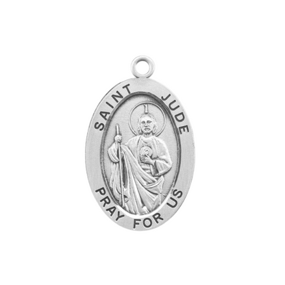 Saint Jude Sterling Silver Oval Medal Necklace — 24" Chain, Gift Box Included