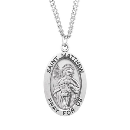 Patron Saint Matthew Oval Sterling Silver Medal, Catholic Gift, Made in USA