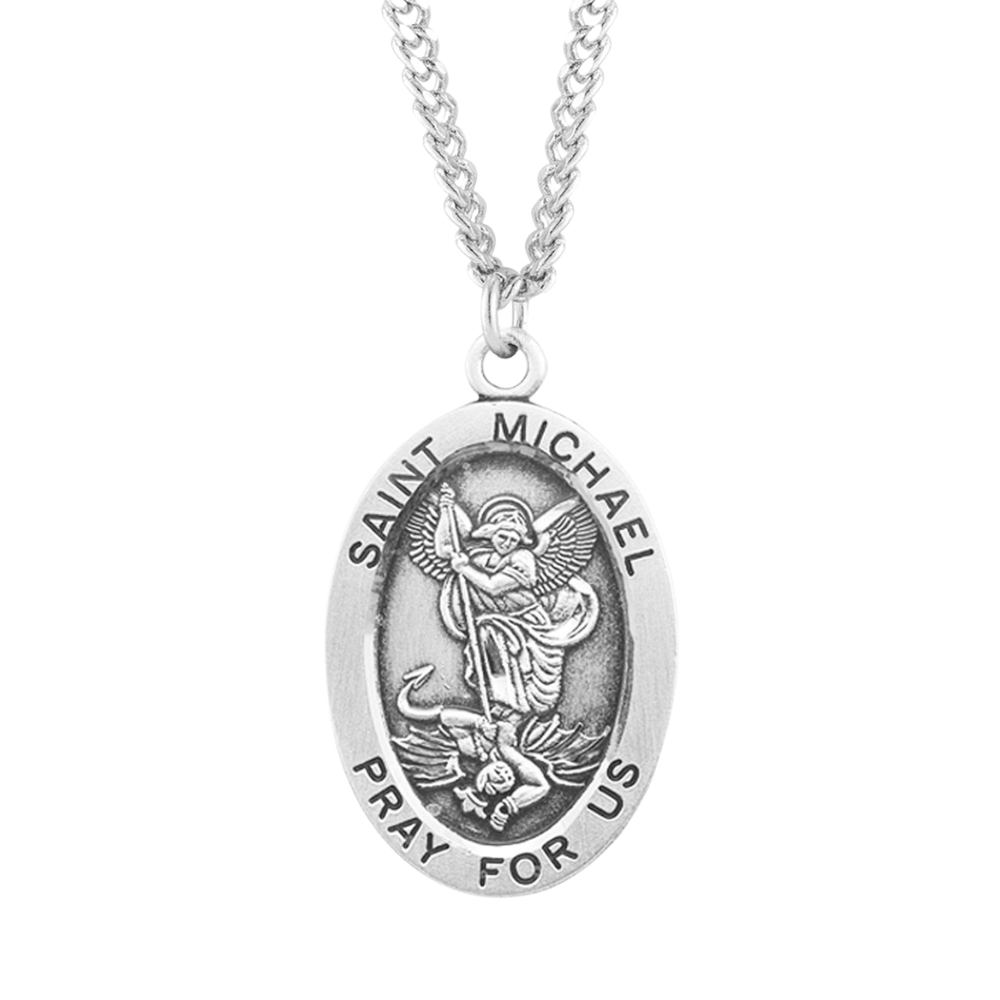 Patron Saint Michael Oval Sterling Silver Medal, Catholic Gift, Made in USA