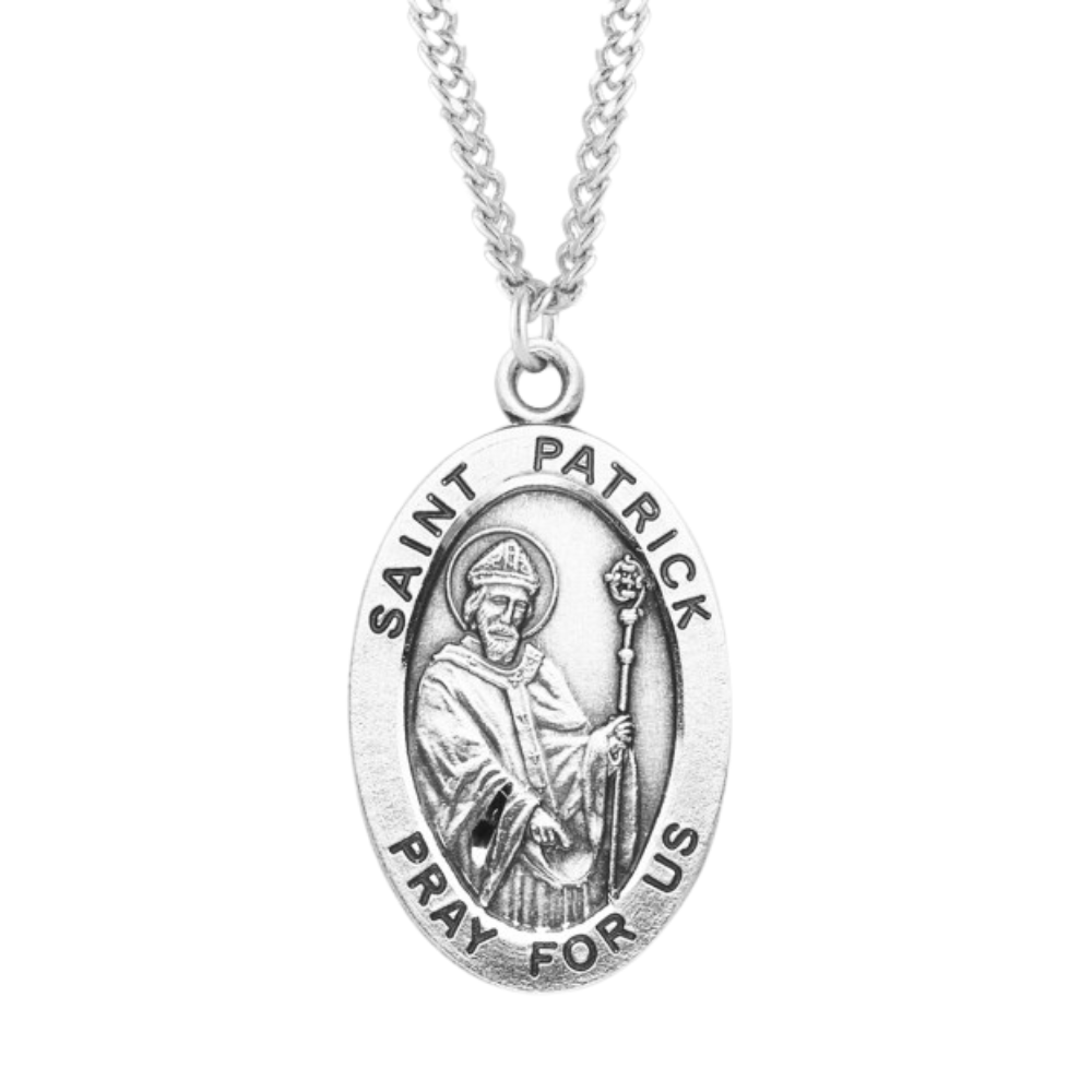 Patron Saint Patrick Oval Sterling Silver Medal, Catholic Gift, Made in USA