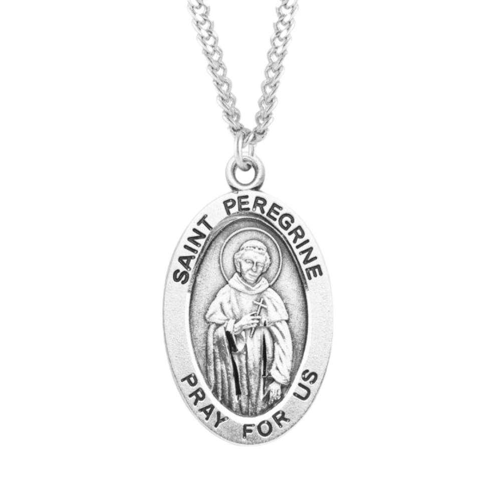 Patron Saint Peregrine Oval Sterling Silver Medal, Catholic Gift, Made in USA