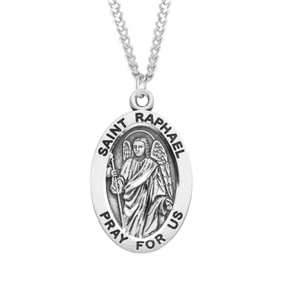 Patron Saint Raphael Archangel Oval Sterling Silver Medal, Catholic Gift, Made in USA