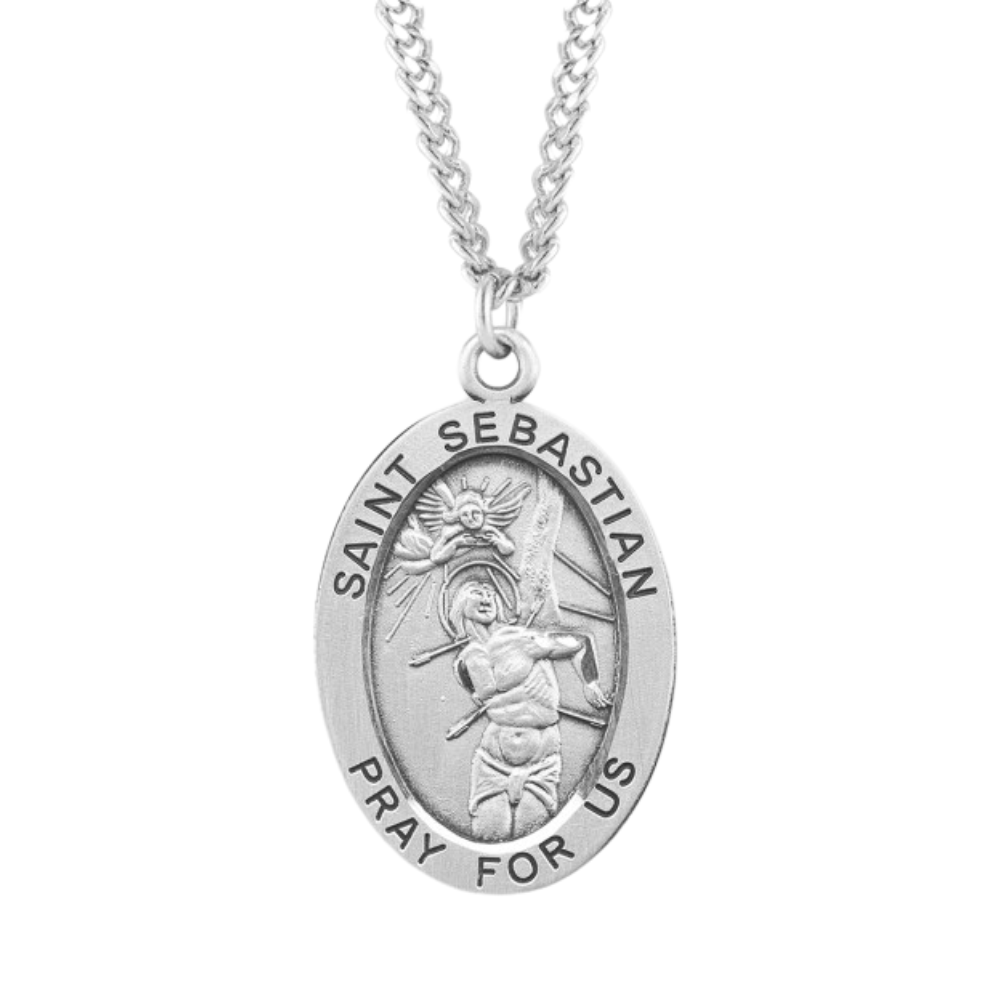 Patron Saint Sebastian Oval Sterling Silver Medal, Catholic Gift, Made in USA